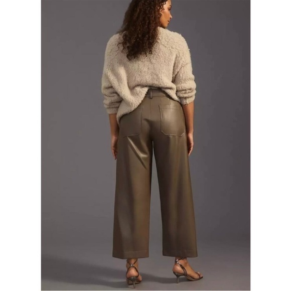 NWT Anthropologie Maeve Collete Green Faux Leather Crop Wide Leg Pants Size 32 - Picture 3 of 14